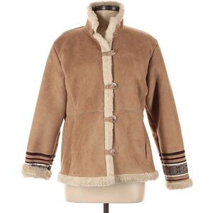 Coldwater Creek Ladies Cafe Y2K Faux Suede, Sherpa Coat with Embroidery Sz. PSM